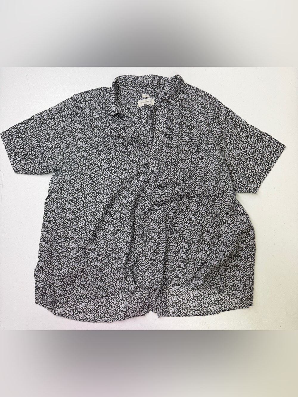 Loft Oversized Black and White Micro Floral Short-Sleeve Button-Down Shirt